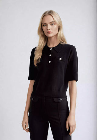 polo noir manche courte pour femme